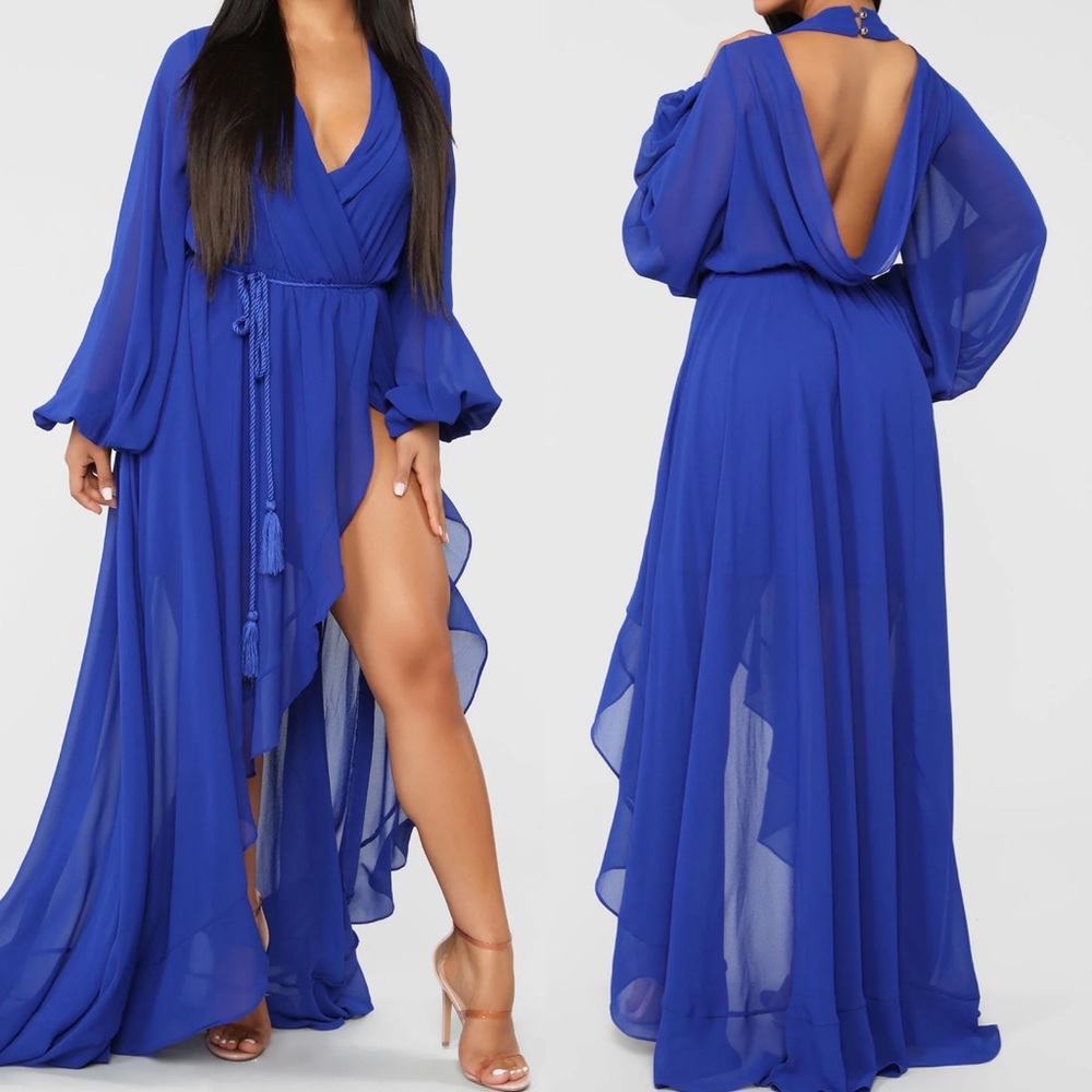 Royal Blue Chiffon Maxi Dress